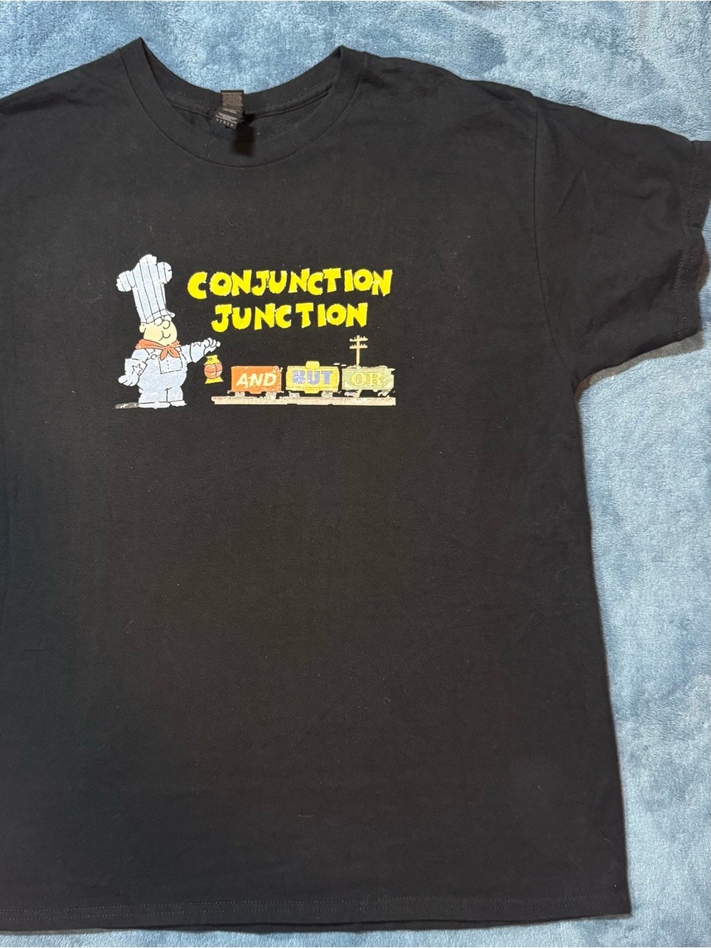 Gildan Black Kids' Conjunction Junction Graphic Tee with Yellow Print